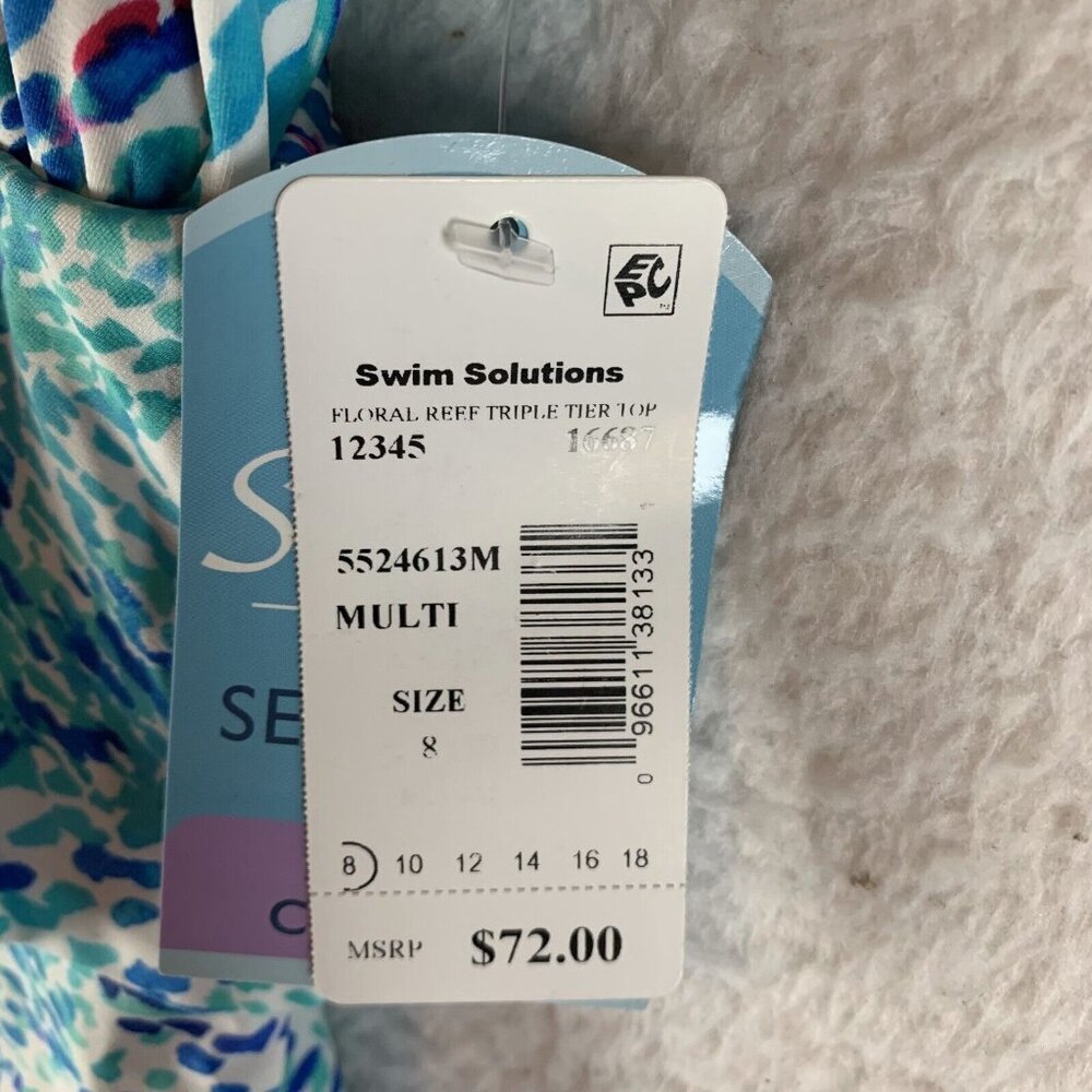 Swim Solutions Triple Tier Tankini Top Women's 8 Multicolor Floral Reef Summer - Picture 3 of 5